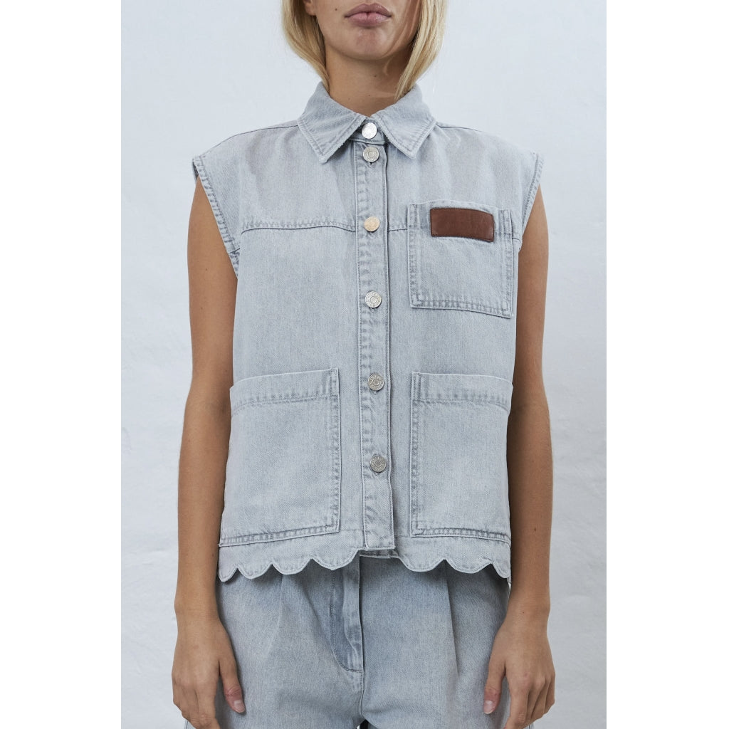 Stella Nova Scallop Edge Denim Vest GW42-1780 Light Grey