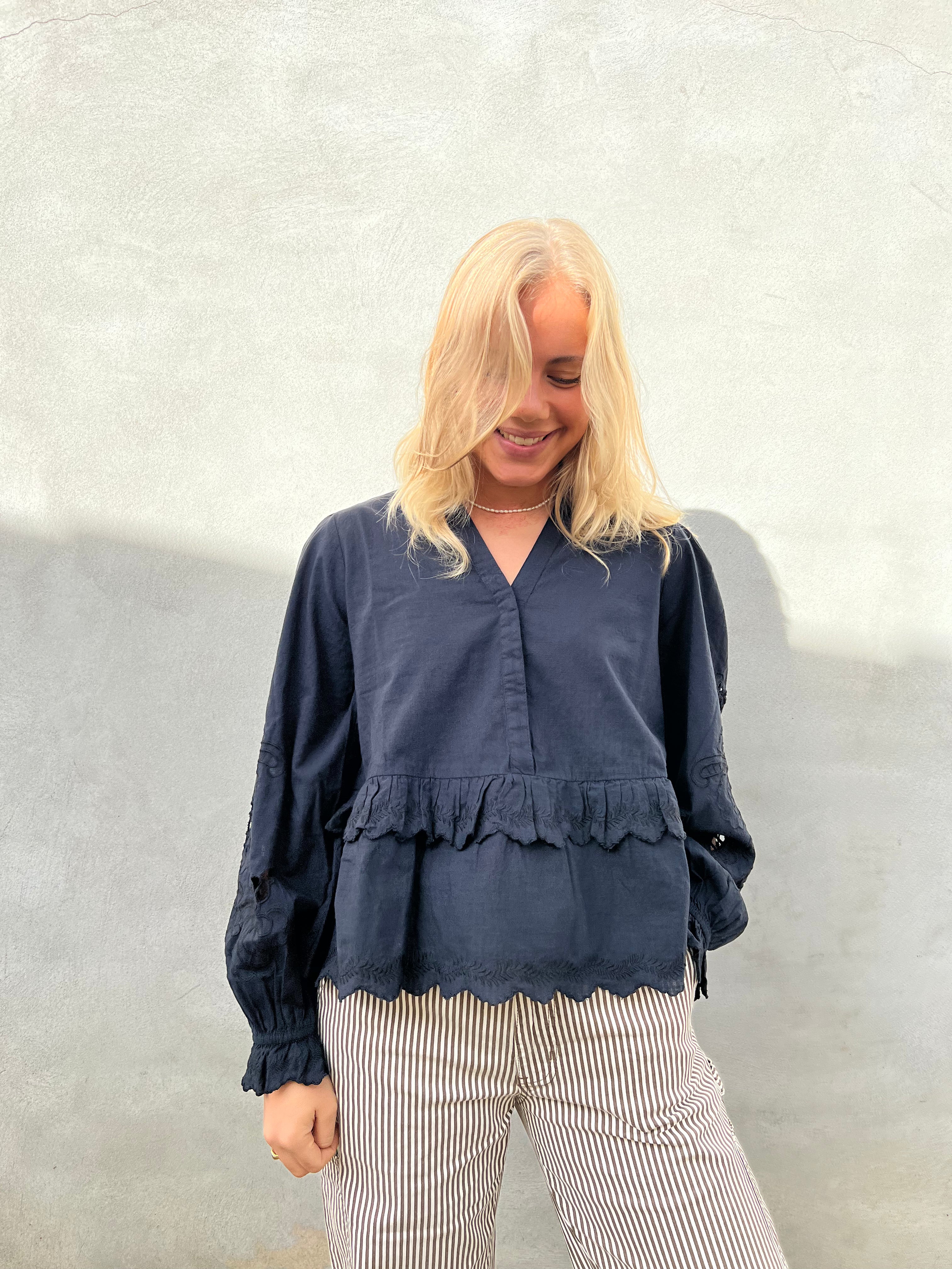 Neo Noir Kimmo Embroidery Blouse Navy