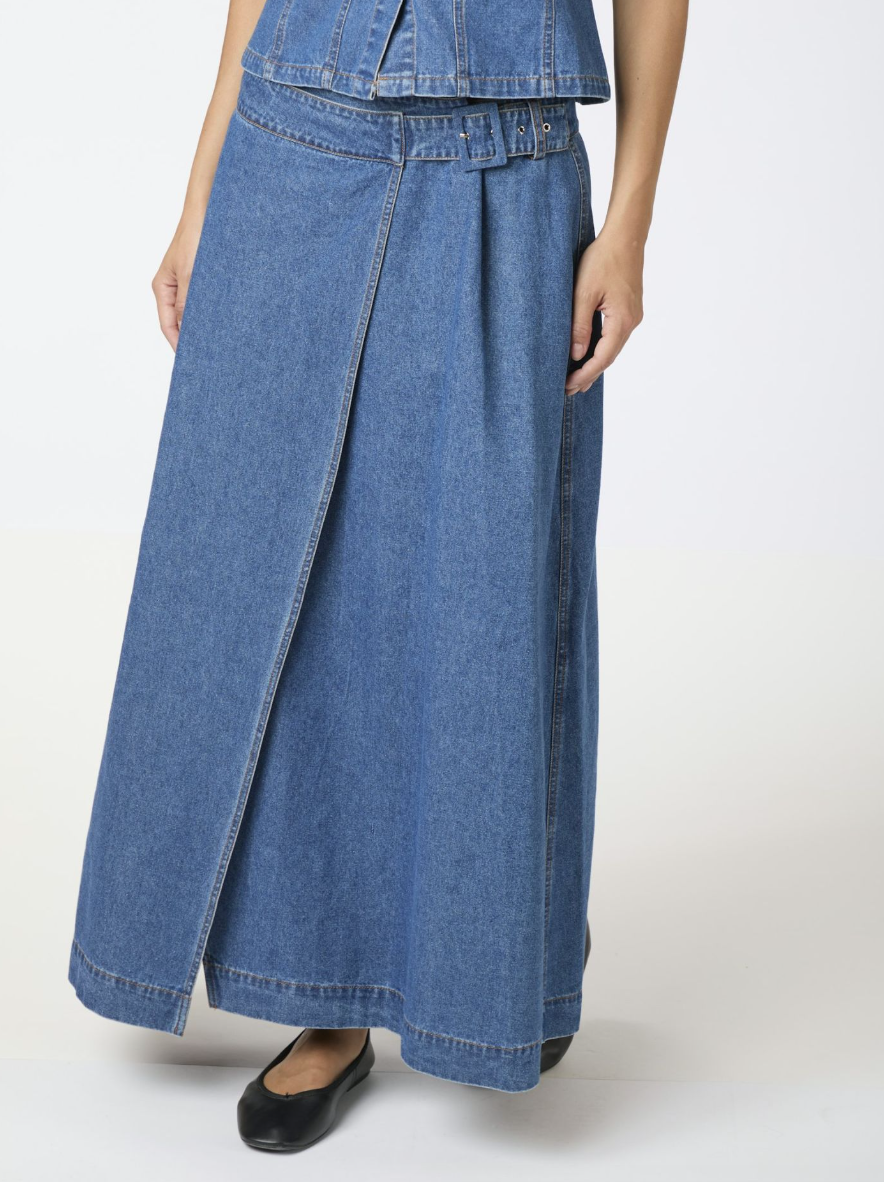 Neo Noir Nina Wrap Denim Skirt Blue