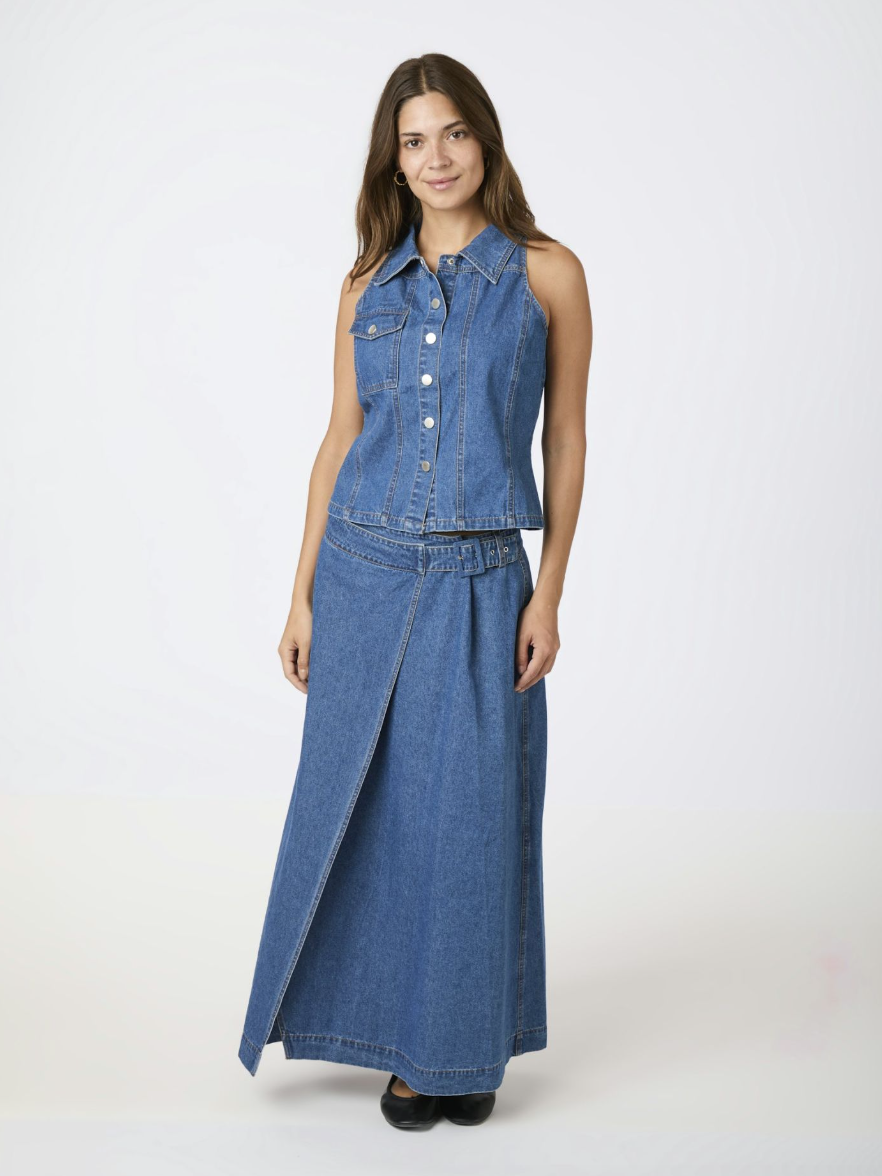 Neo Noir Nina Wrap Denim Skirt Blue