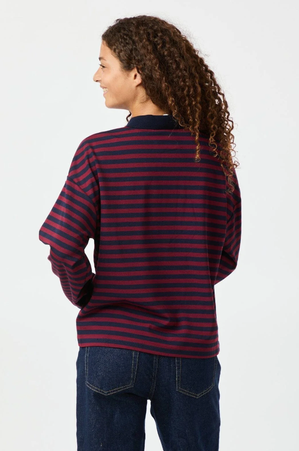 Neo Noir Sara Wide Stripe Polo Blouse Navy 164258