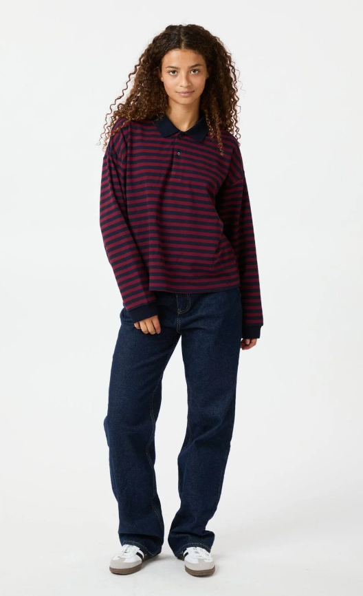 Neo Noir Sara Wide Stripe Polo Blouse Navy 164258