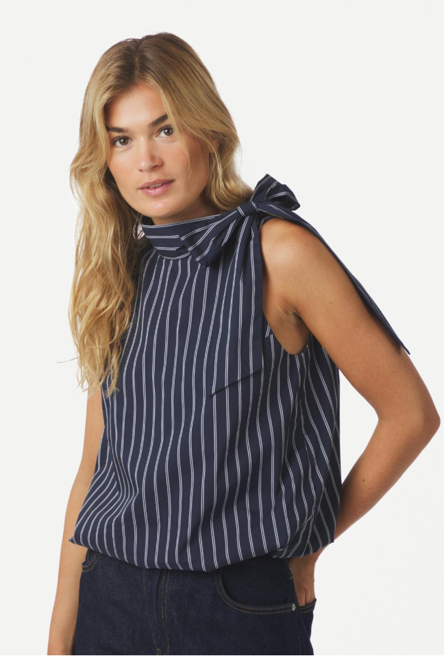Neo Noir Veda Stripe Top Navy