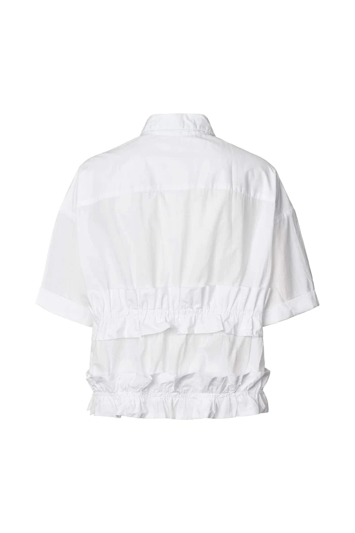 Rabens Saloner Poplin Frill Top Paige White