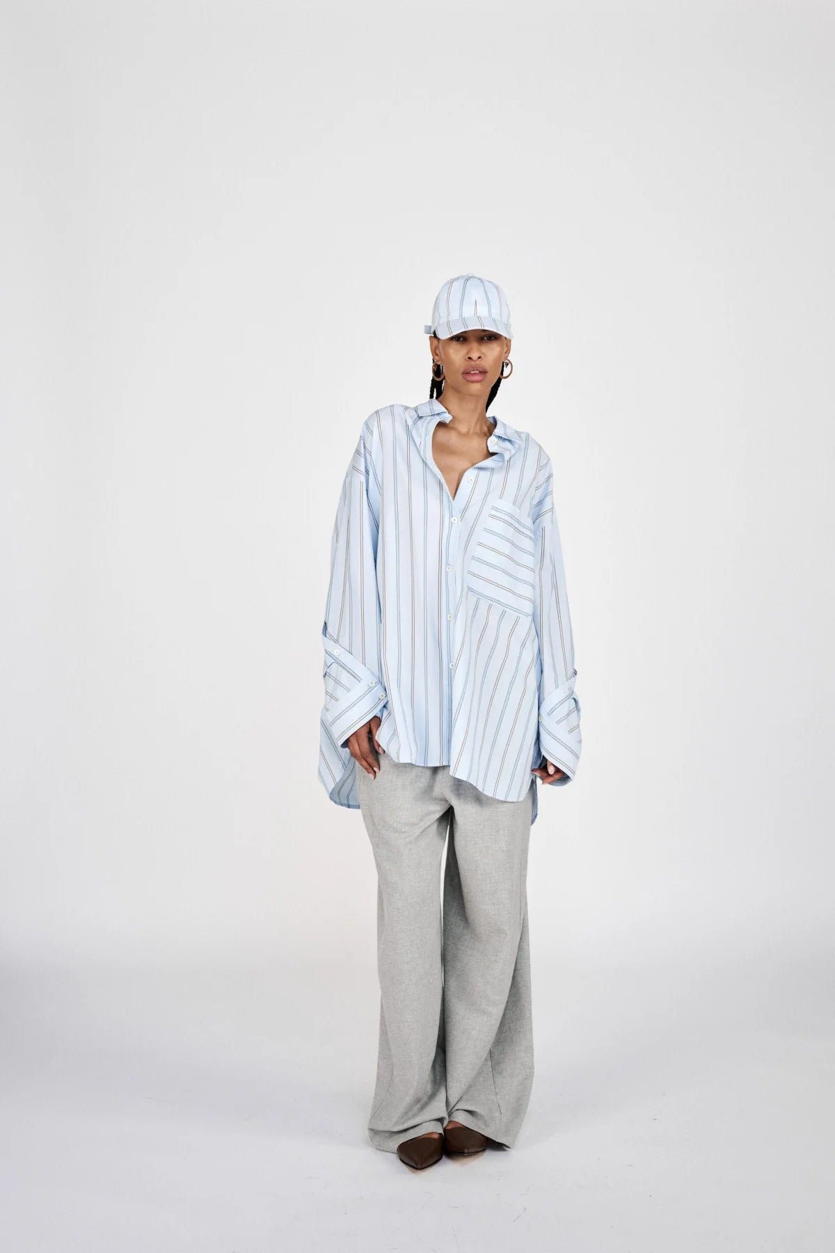 Rabens Saloner Bobbies Reverse Stripe Oversized Shirt Blue PJ Stripe