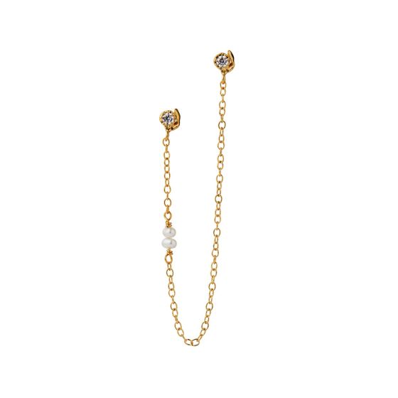 Stine A Twin Flow Earring With Stones - Chain & Pearls Gold