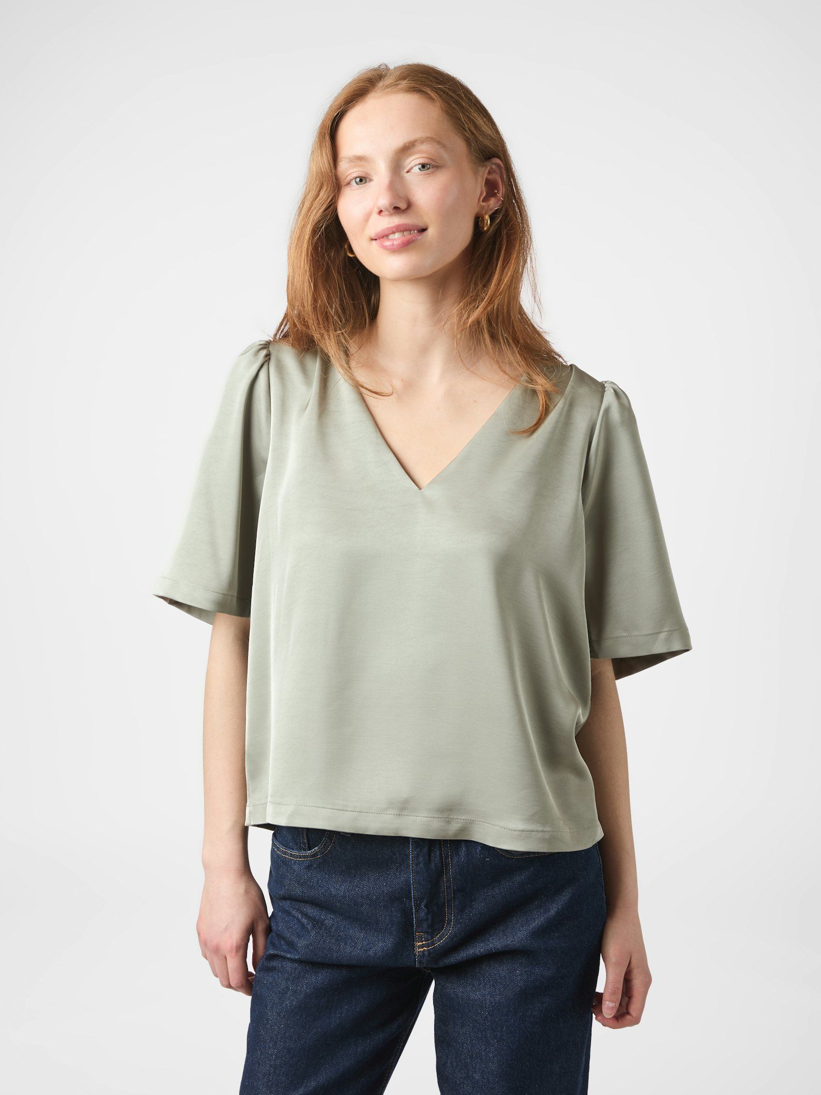 Neo Noir Largo Heavy Sateen Blouse 160108 Smoke Green