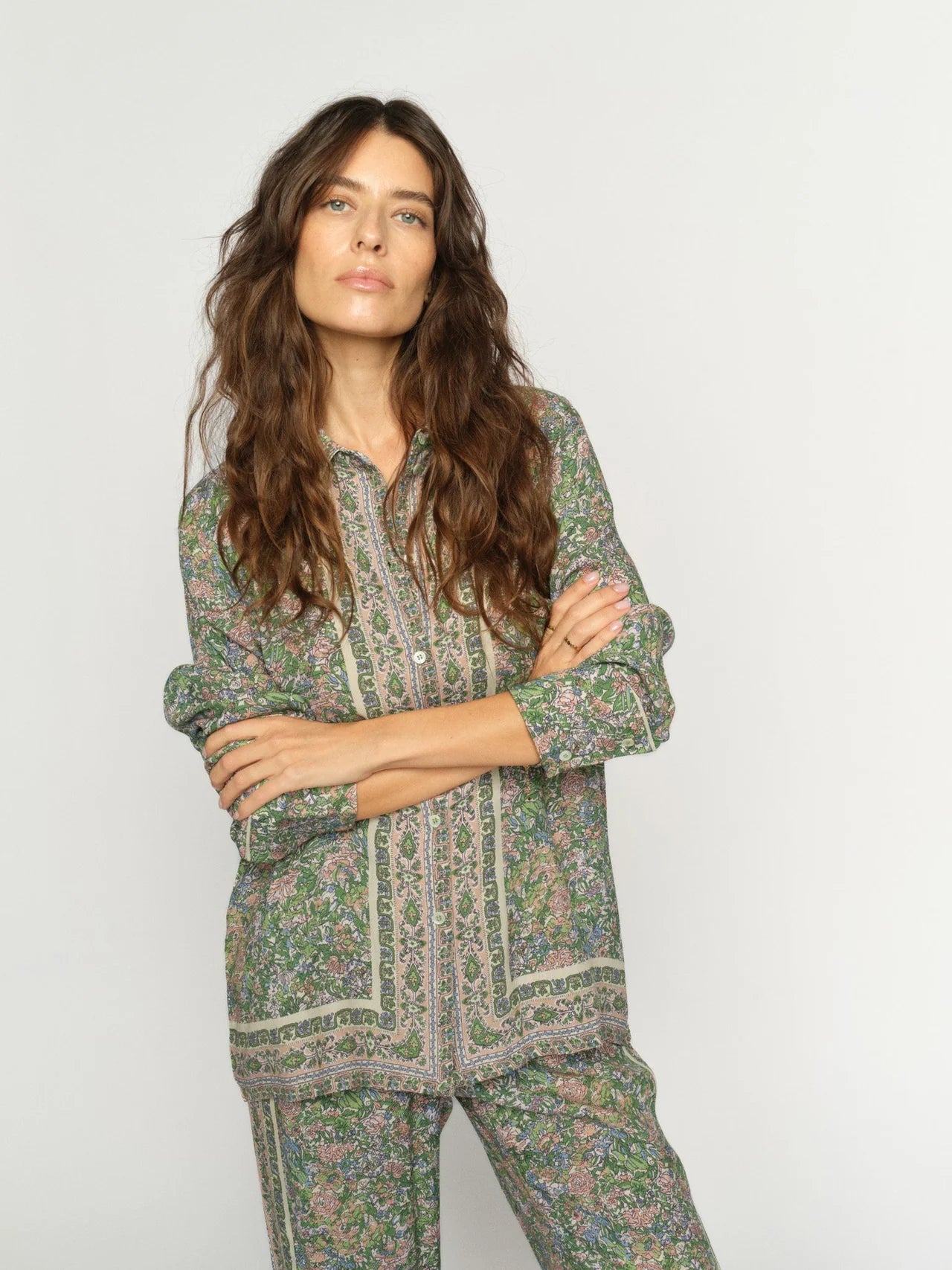 Mos Mosh MMKana Flowish Orchid Shirt Turf Green