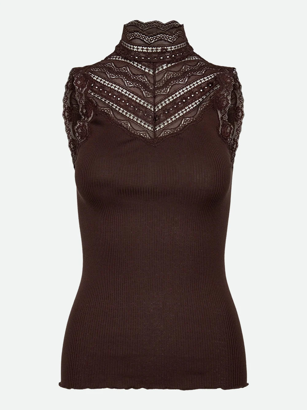 Rosemunde RWBenita Silk SL Turtleneck Lace Top Mole