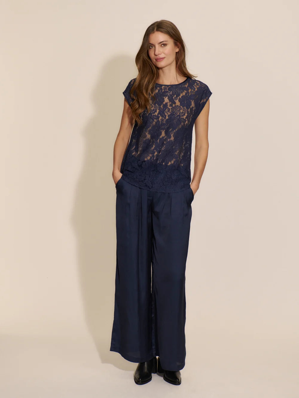 Rosemunde RWAlice Lace SS Blouse Navy