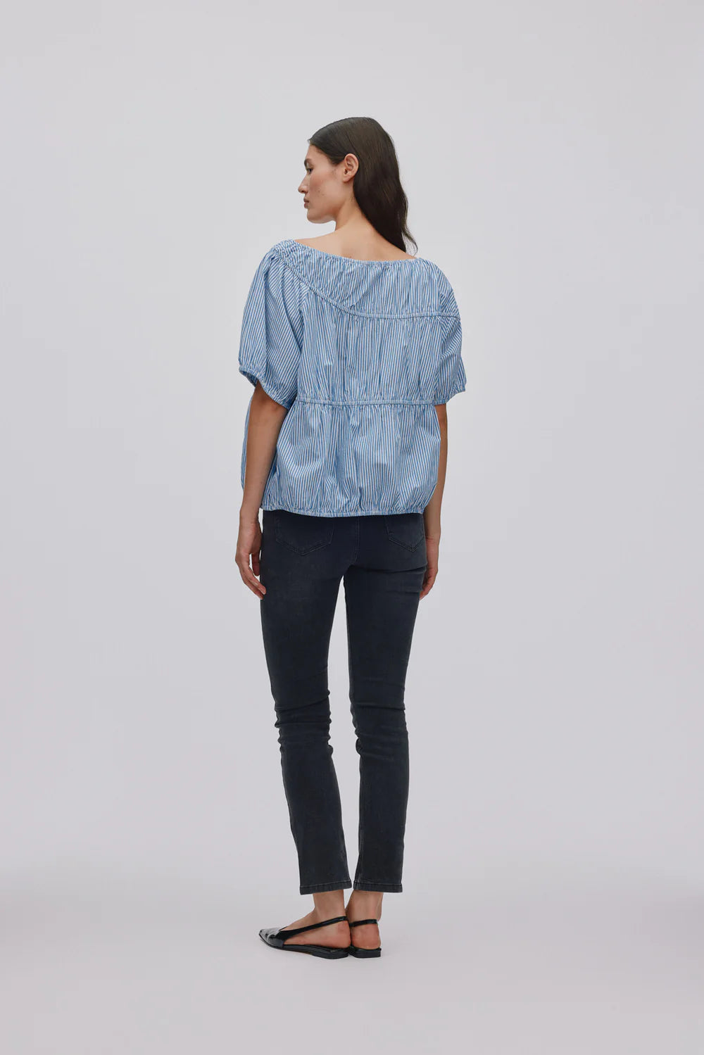 Rabens Saloner Lotte Quilt Stripe Elasticated Top Blue White Stripe