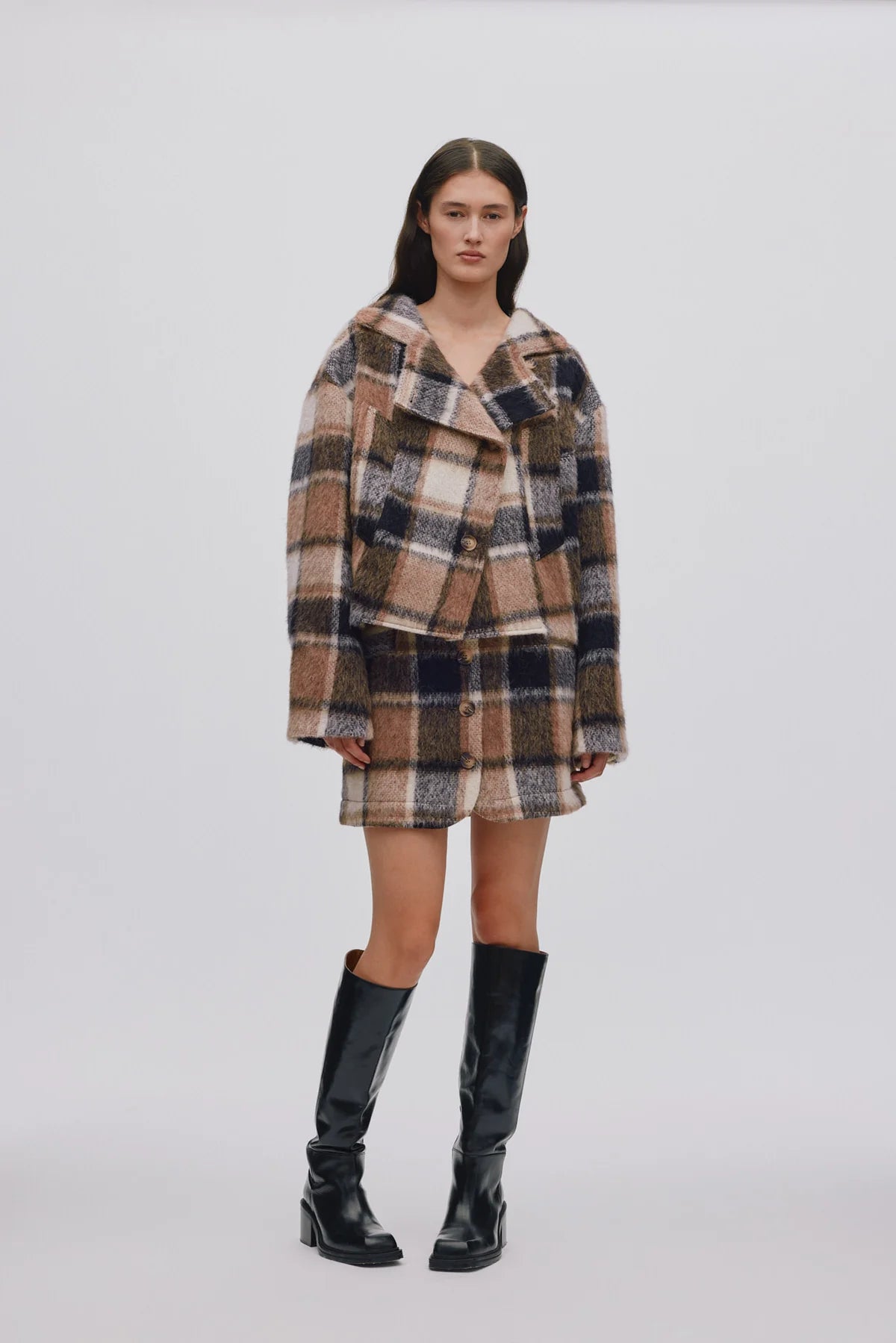 Rabens Saloner Olympia Jumbo Check Short Skirt Brown Check