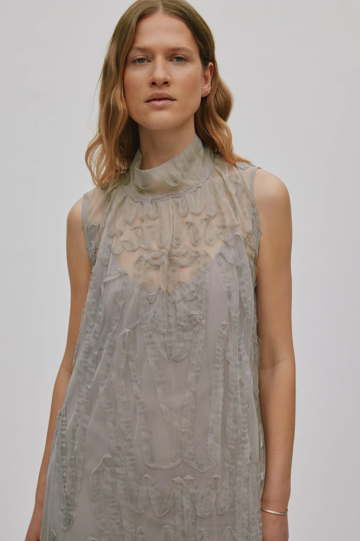 Rabens Saloner Allison Splash Netting Long Dress Silver Grey