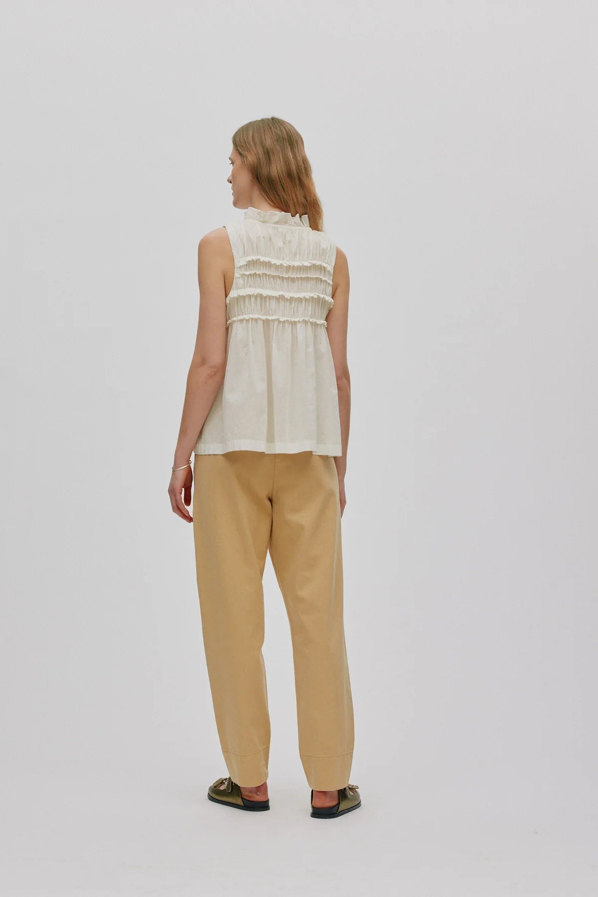 Rabens Saloner Pia Voile Frill Halter Top Chalk
