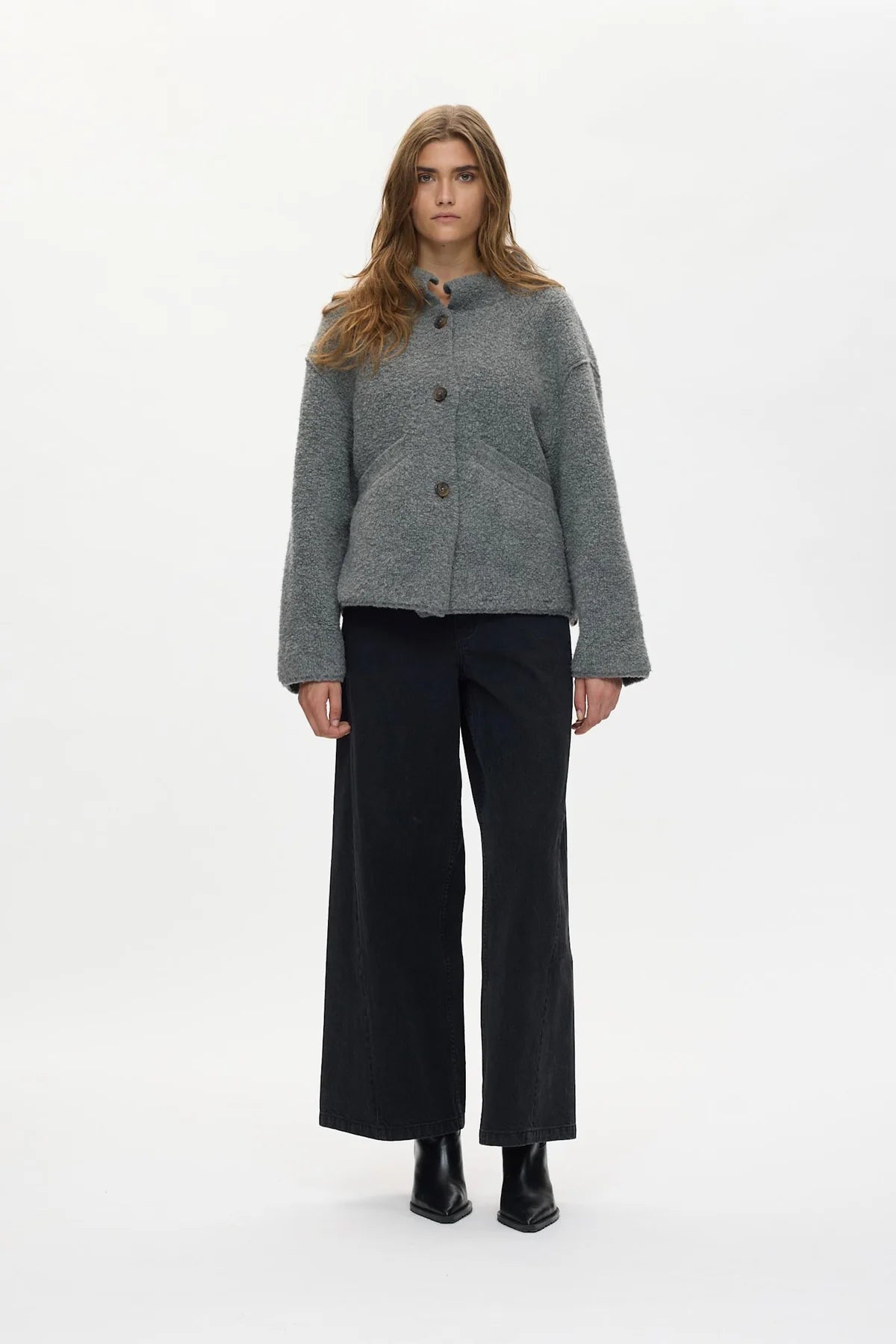 Rabens Saloner Emel Sheep Knit Reverse Jacket Grey Melange