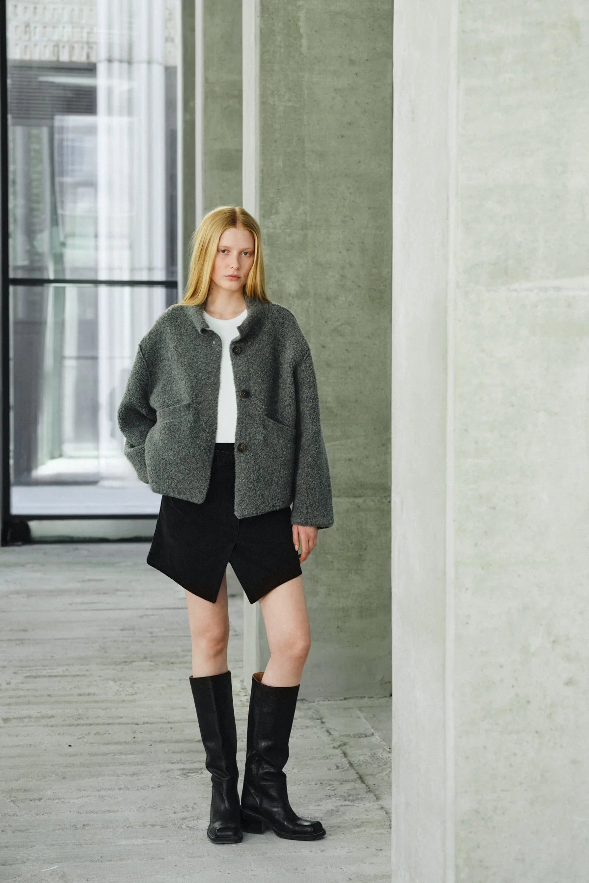 Rabens Saloner Emel Sheep Knit Reverse Jacket Grey Melange