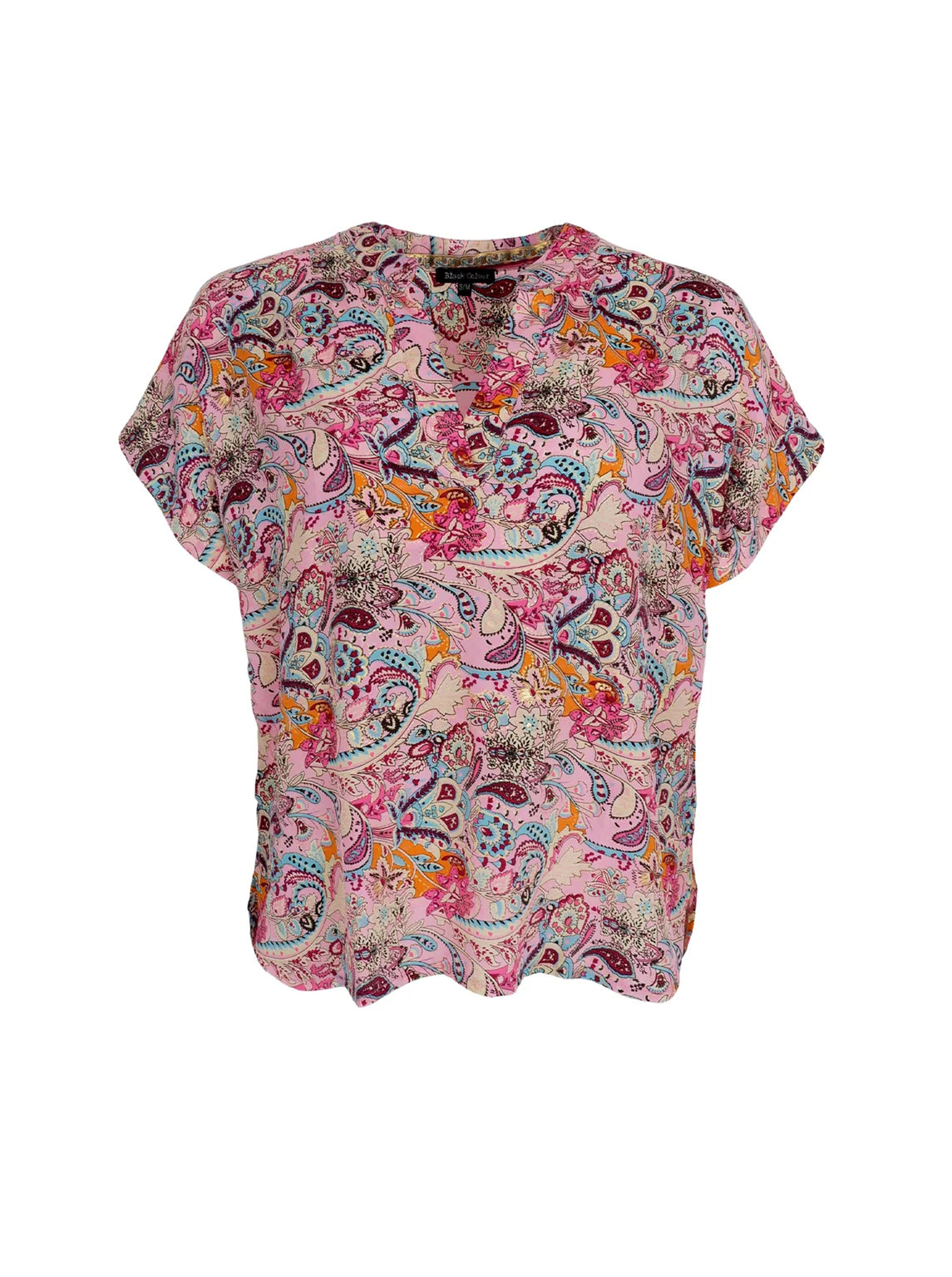 Black Colour BCLuna Andrea S/S Top Botanical Rose