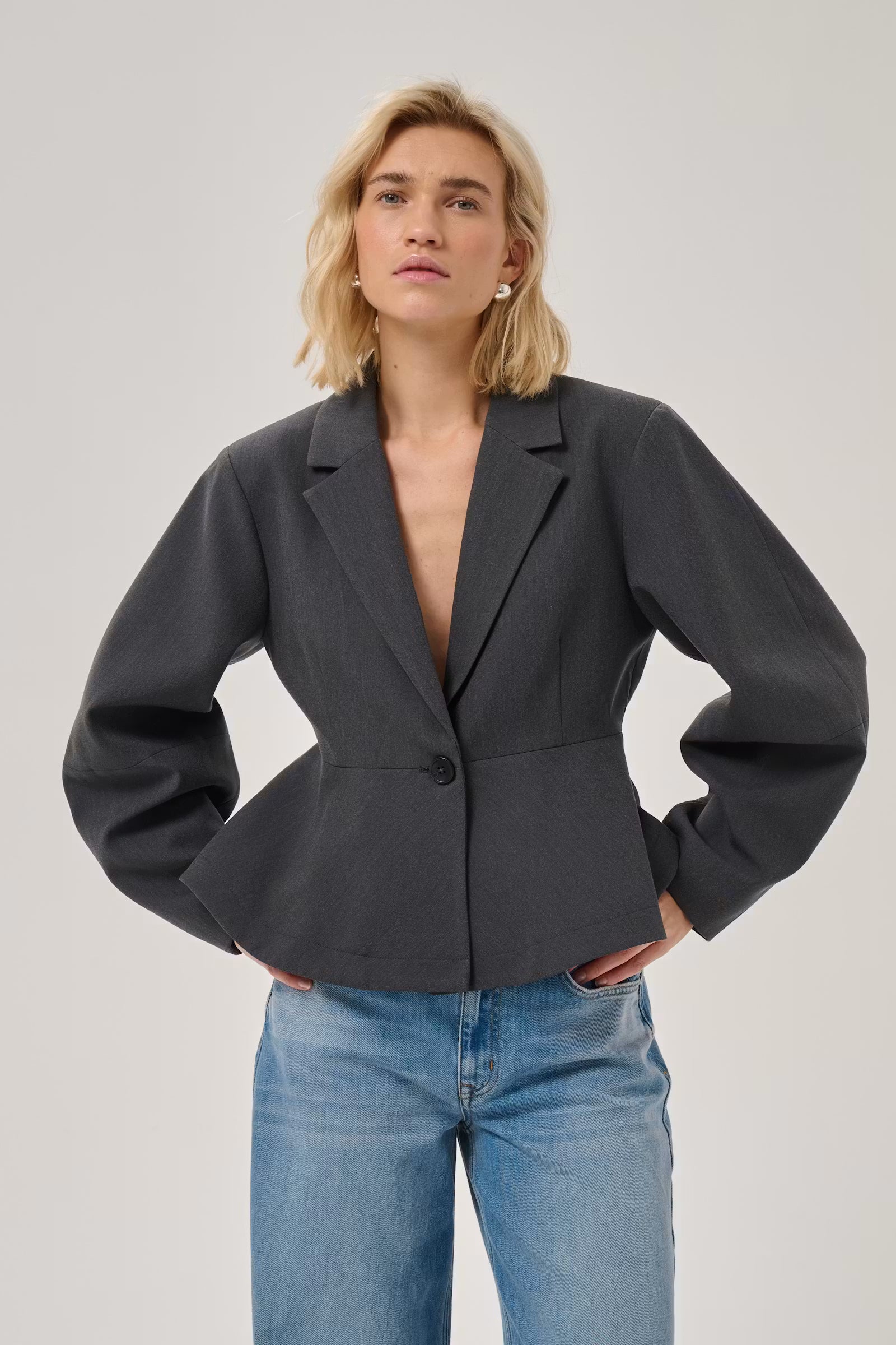 My Essential Wardrobe MWEvie Shaped Blazer Dark Grey Mel.