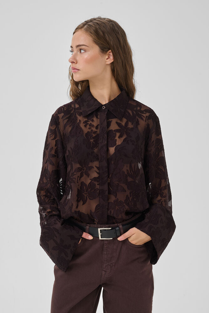 My Essential Wardrobe MWEnya Boxy Shirt Chocolate Plum Burn Out