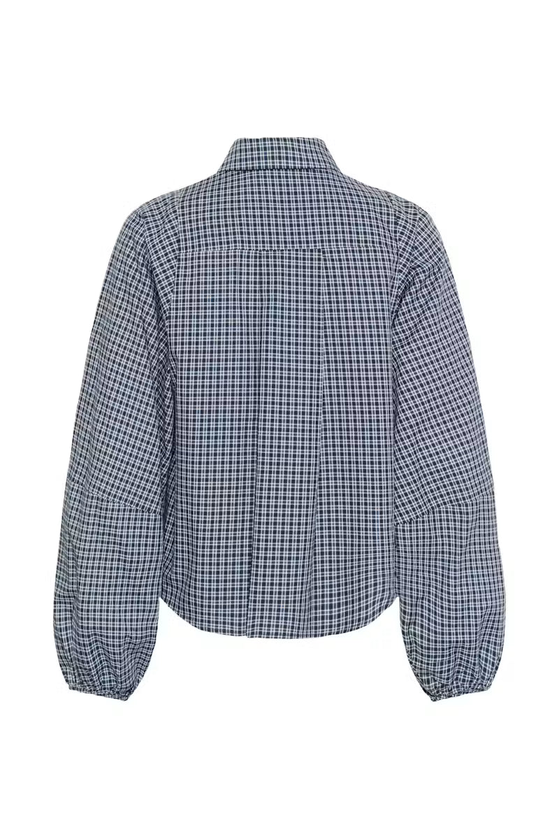 My Essential Wardrobe MWllse Balloon Sleeve Shirt Douglas Green Check