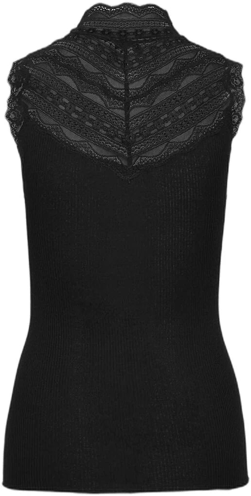 Rosemunde RWBenita Silk SL Turtleneck Lace Top Black