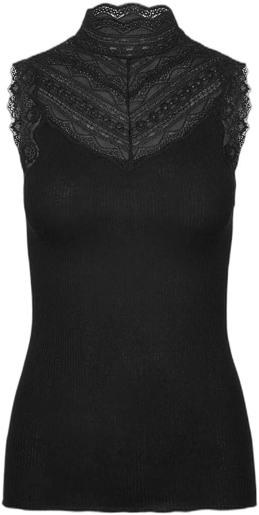 Rosemunde RWBenita Silk SL Turtleneck Lace Top Black
