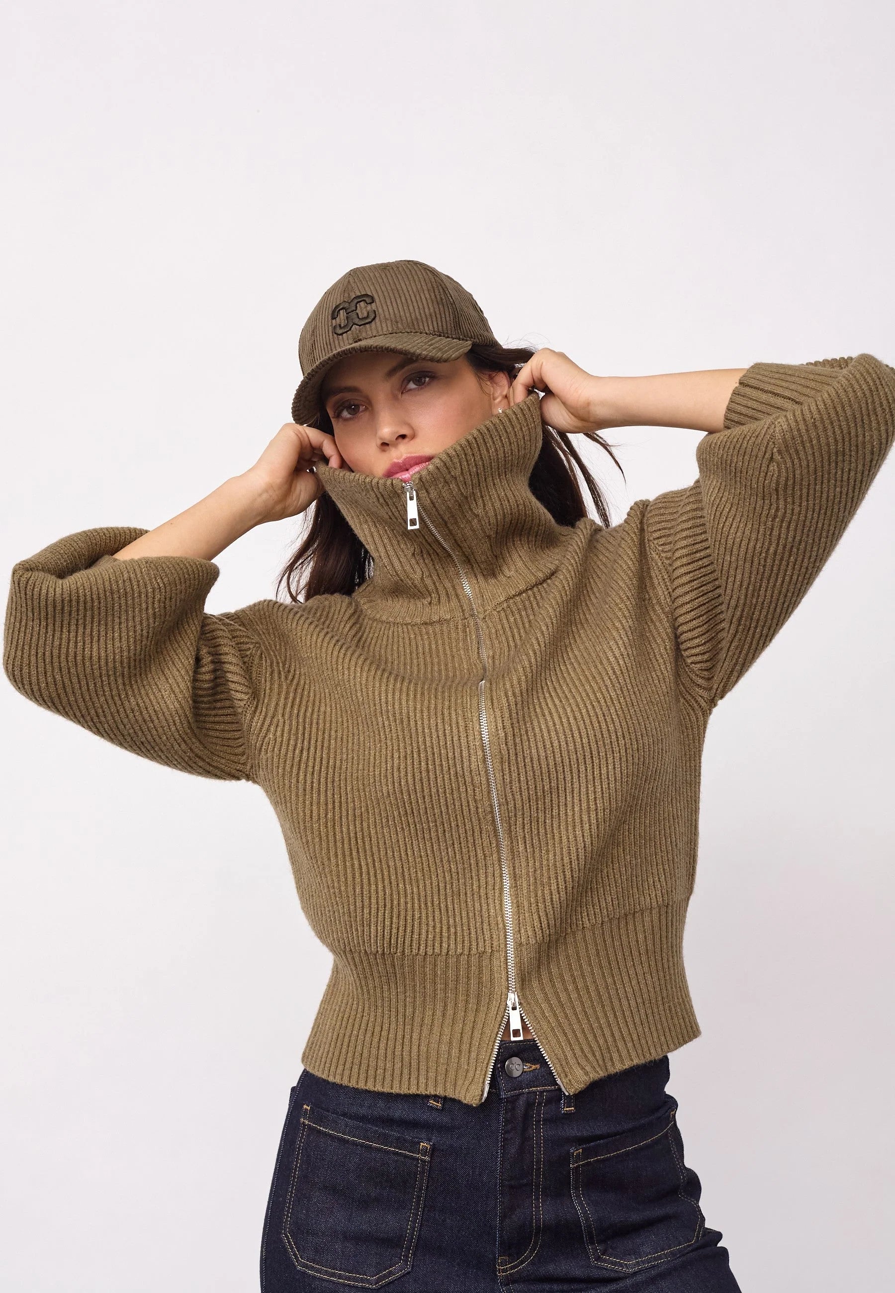 Co'Couture RowCC Zip Knit Cardigan 500027 Army