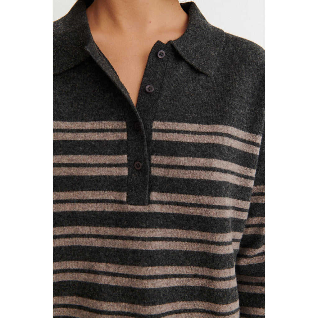 Basic Apparel Selem Stripe Polo BA203-03 Grey Mel./Portobella