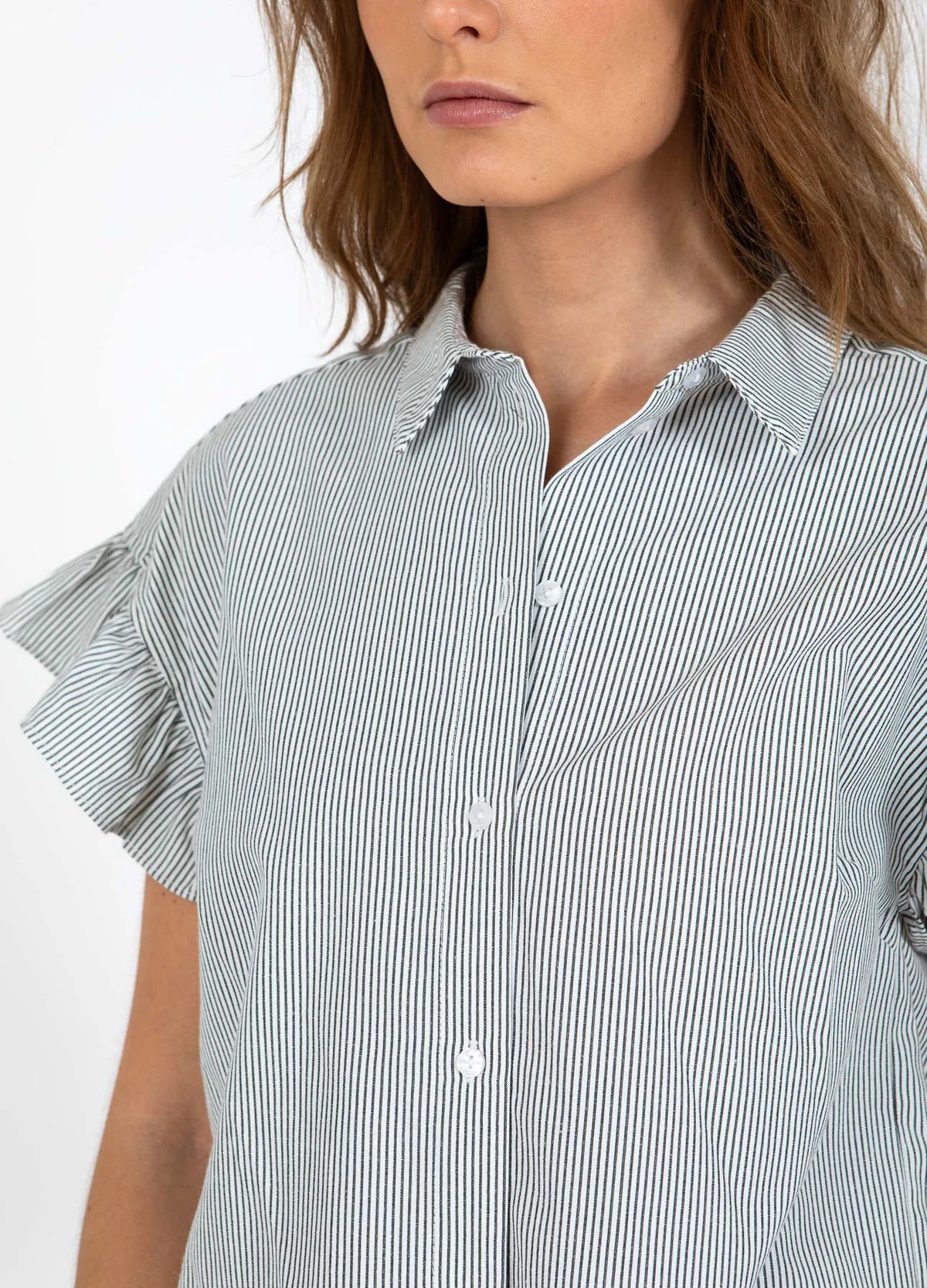 Coster Copenhagen CC Heart GWEN Frill Short Sleeved Shirt Black Stripe