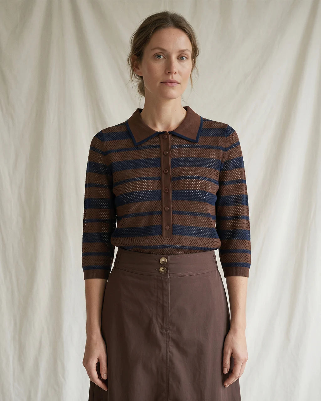 La rouge Charlotte Knit Polo LR1903 Brown/Navy