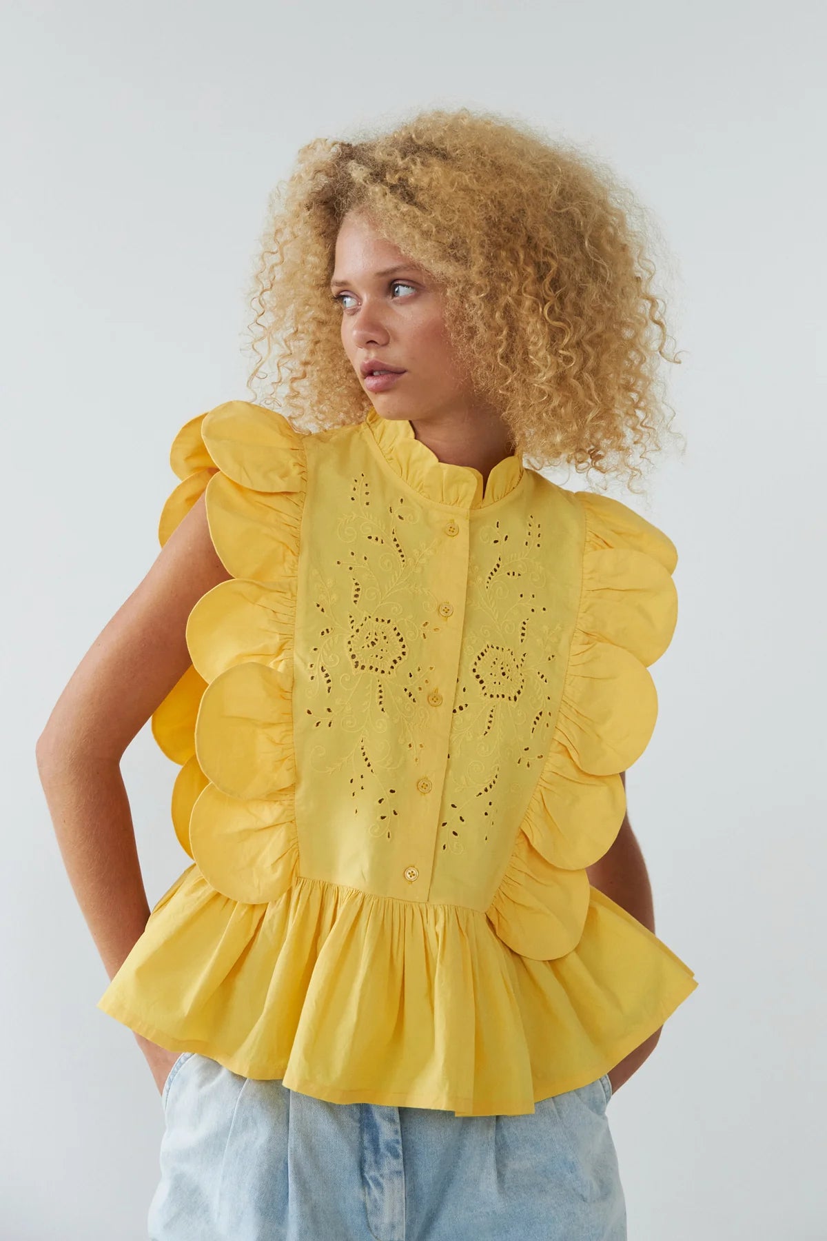 Stella Nova Embroidery Anglaise Top EA41-1638 Sweet Yellow
