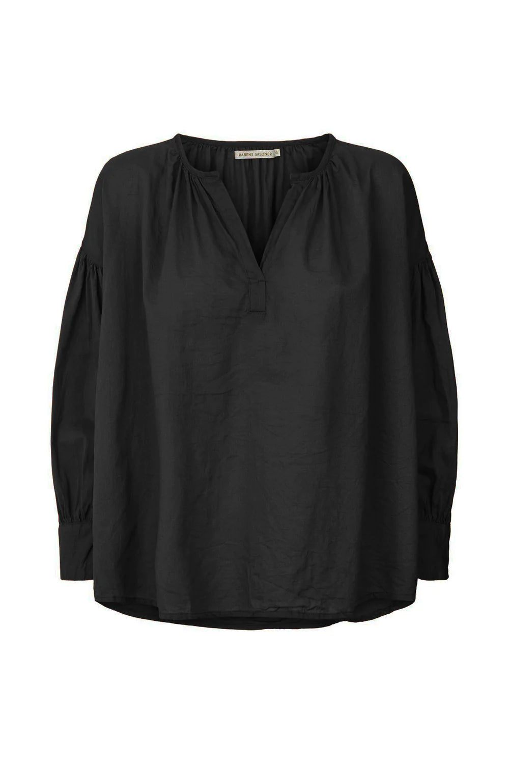 Rabens Saloner F20306110 Charlot Cotton Gathered Sleeve Blouse Black