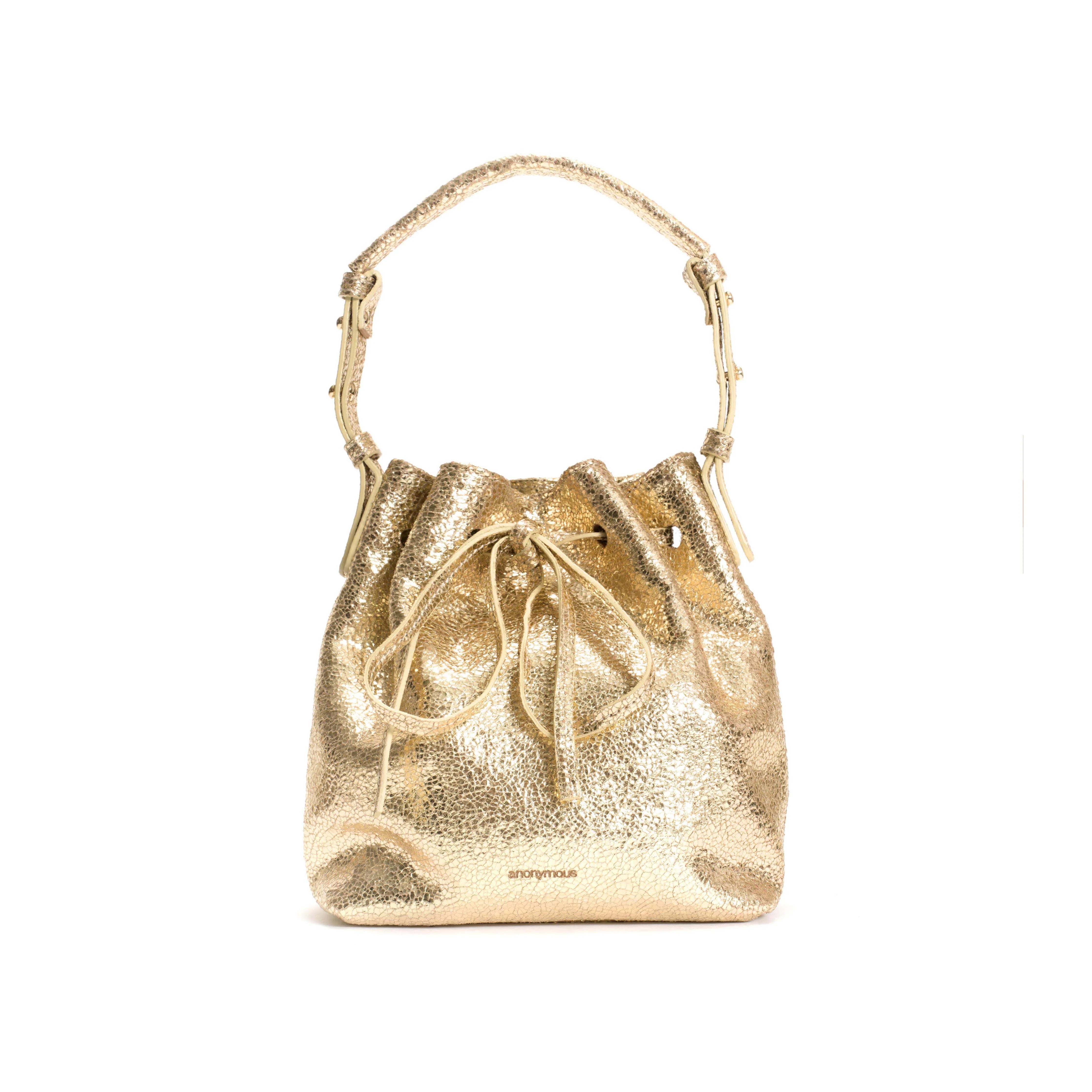 Anonymous Copenhagen Kacey Petite Bucket Bag Crackled Metallic Goat Gold