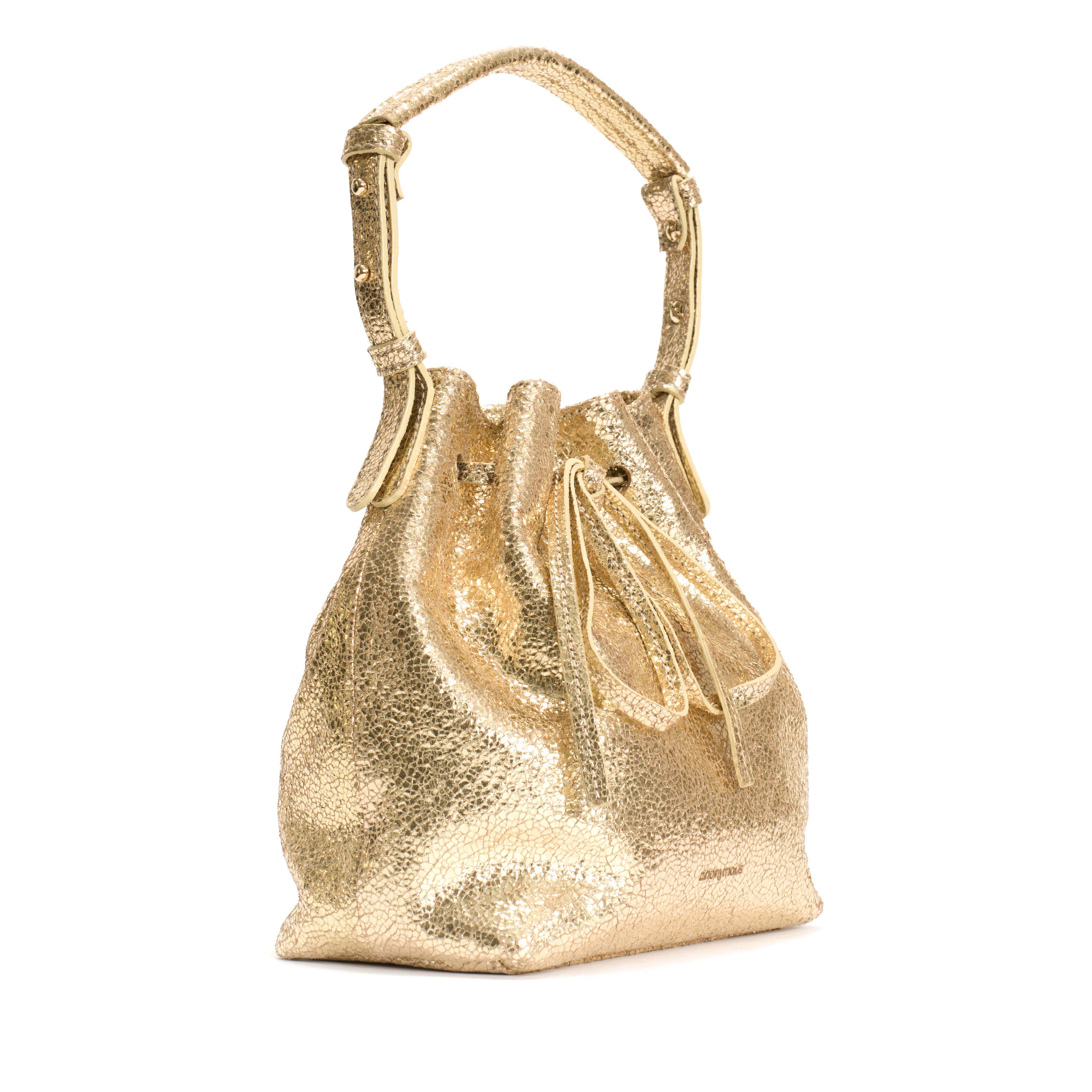 Anonymous Copenhagen Kacey Petite Bucket Bag Crackled Metallic Goat Gold