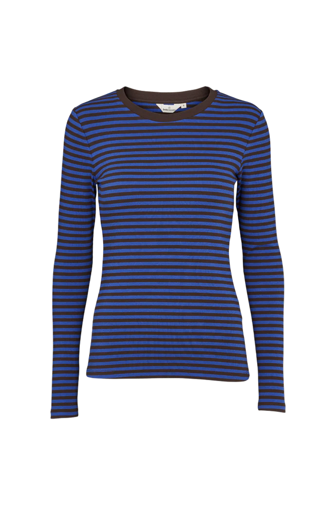 Basic Apparel Ludmilla LS Tee GOTS 738 Chocolate torte/Clematis Blue