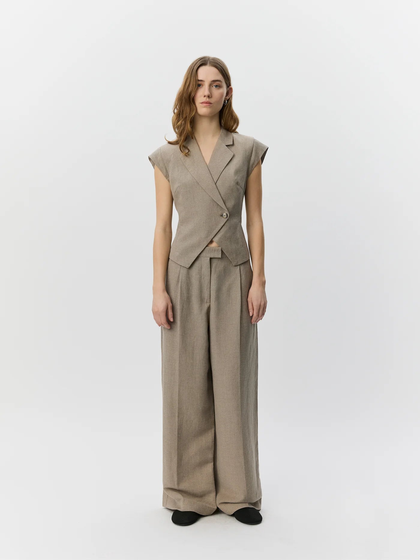 Sofie Schnoor Majsesw Linen Mix Cap Sleeve Blazer Dark Sand