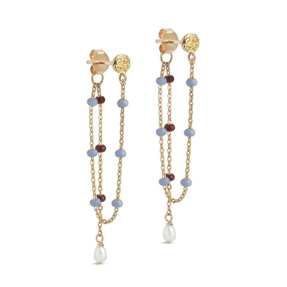 Enamel Earrings Lola Pearl Blue Wine
