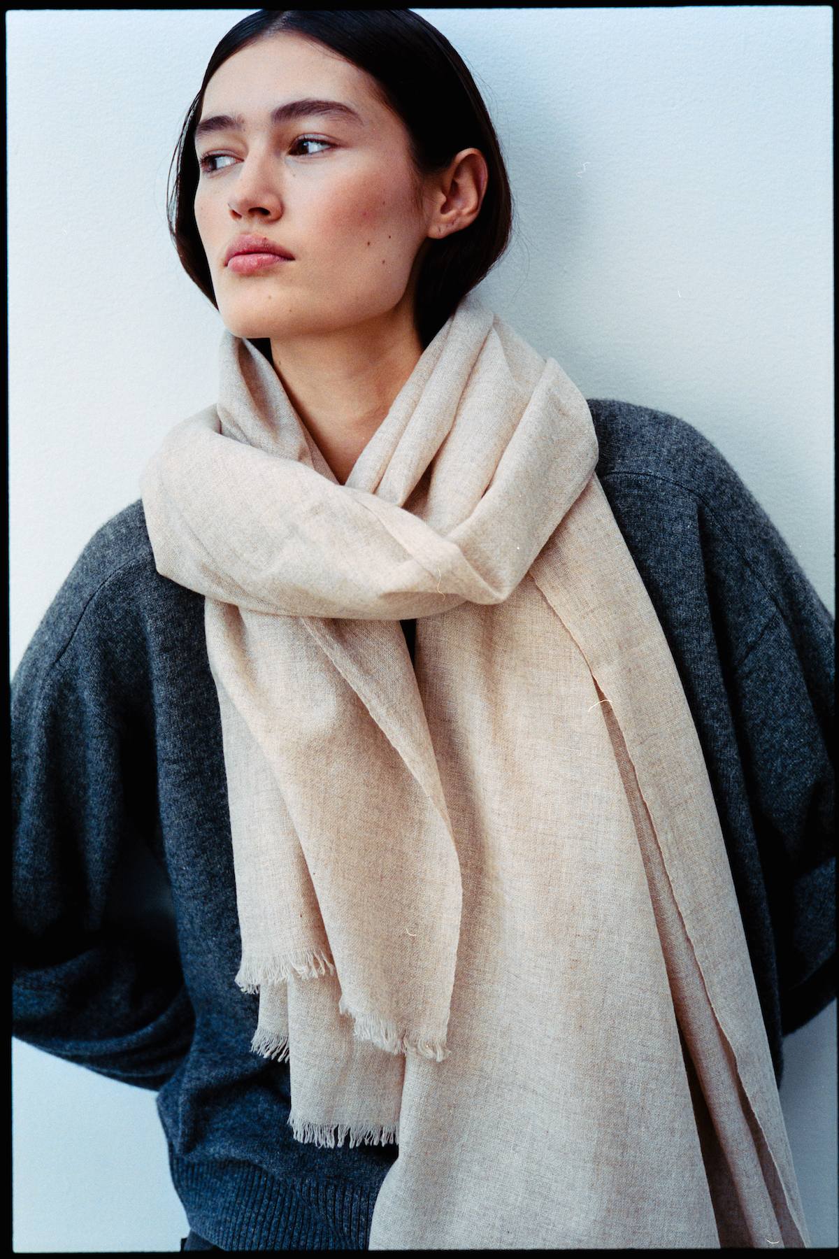 Rabens Saloner Caroliva Wool Cashmere Scarf Oatmeal Melange