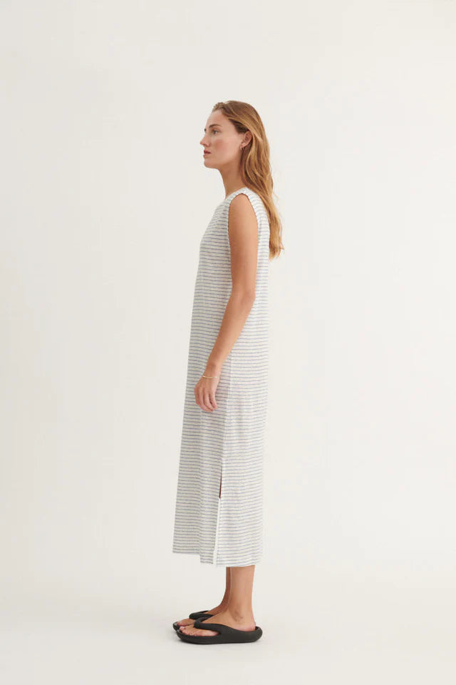 Basic Apparel Ryda Stripe Tank Dress BA123-13 Quiet Habor/Whisper White