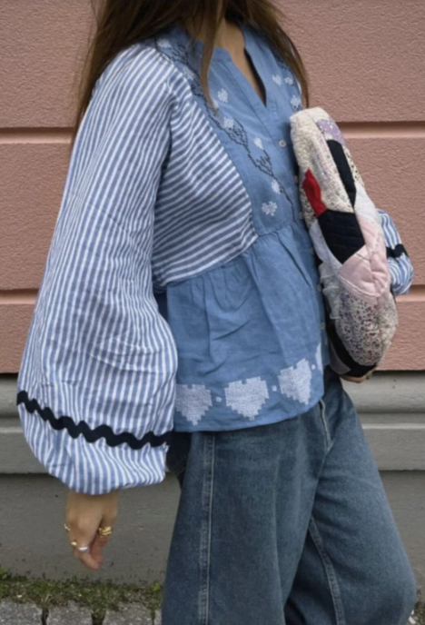 Sissel Edelbo Beate Organic Linen-Cotton Top Blue White