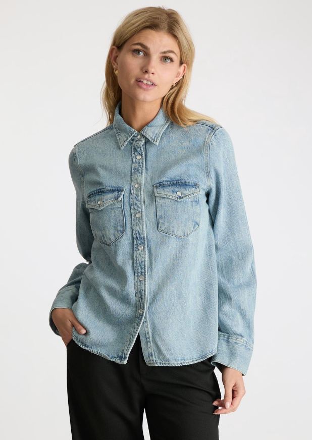 Neo Noir Roger Denim Shirt Smoke Blue