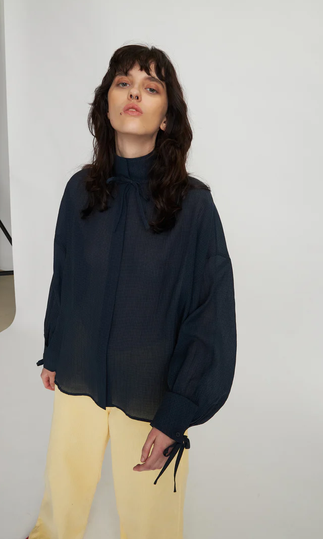 Stella Nova Volume Shirt With Tiebow Navy