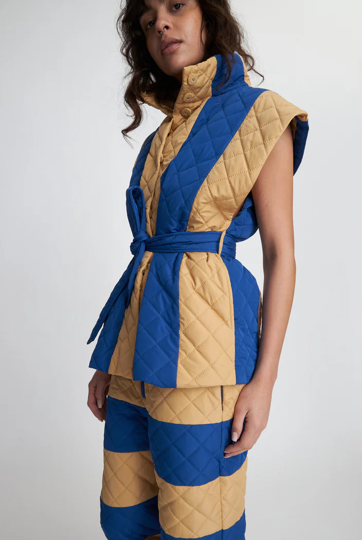 Stella Nova Quilted Vest Creme Blue Stripes