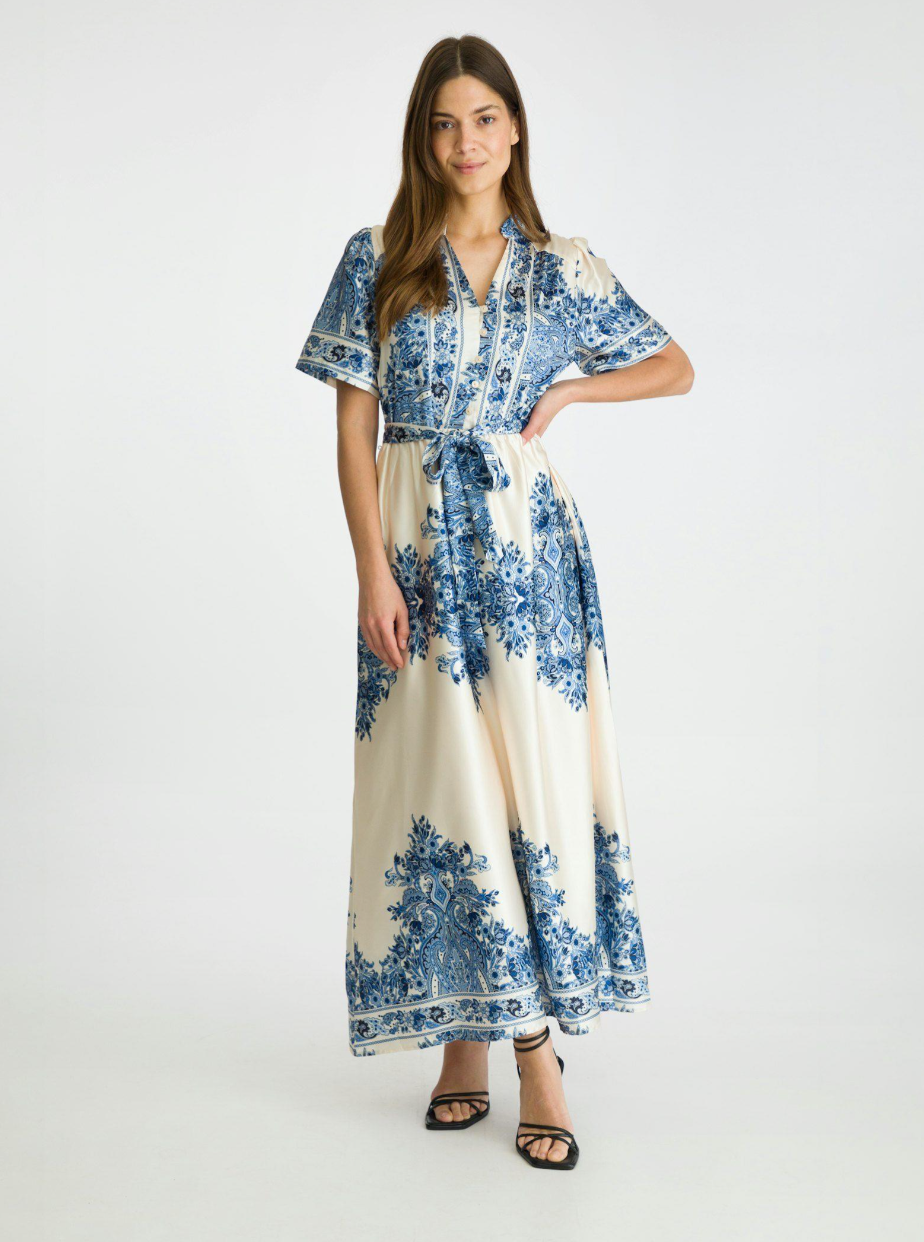 Neo Noir Noelle Paisley Border Dress Bright Blue