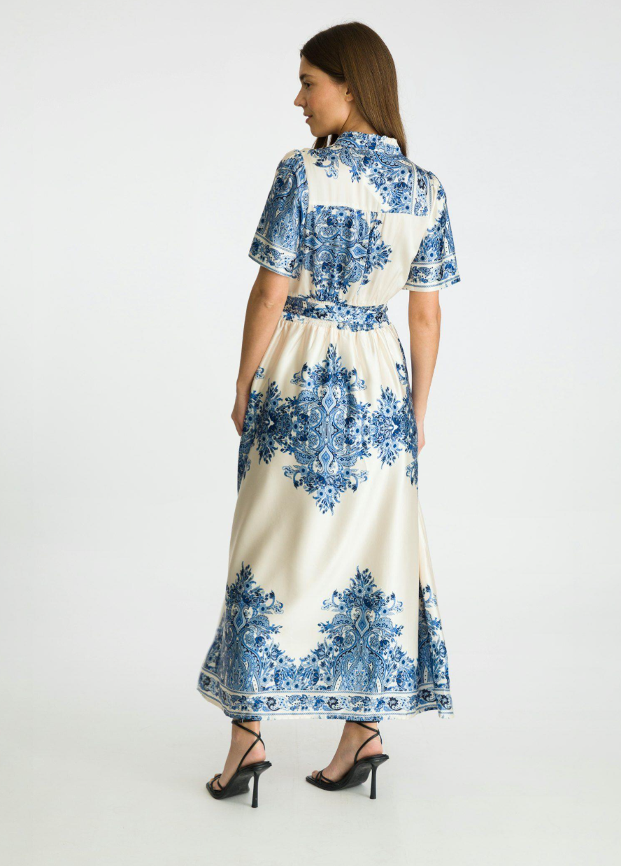 Neo Noir Noelle Paisley Border Dress Bright Blue