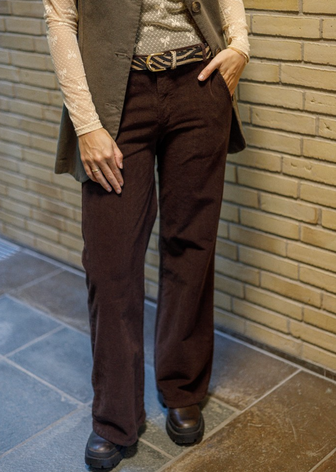 Black Colour BCCora Corduroy Box Pant Coffee