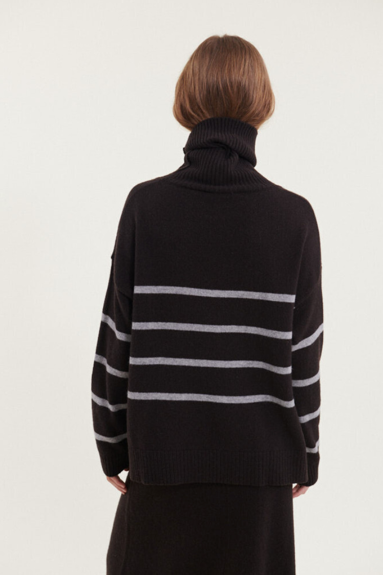 Basic Apparel Lise Striped T-neck Chocolate Torte / Grey Mel.