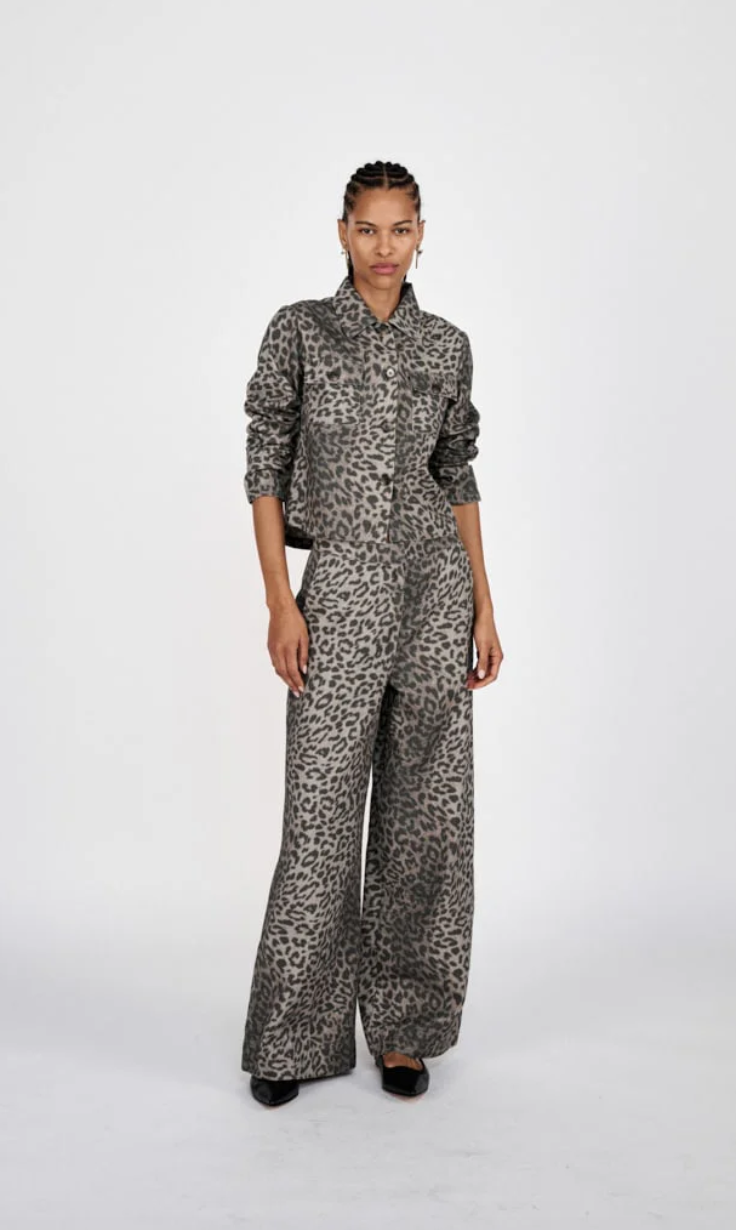 Rabens Saloner Inja Leopard Print Wide Leg Pants Snow Leopard