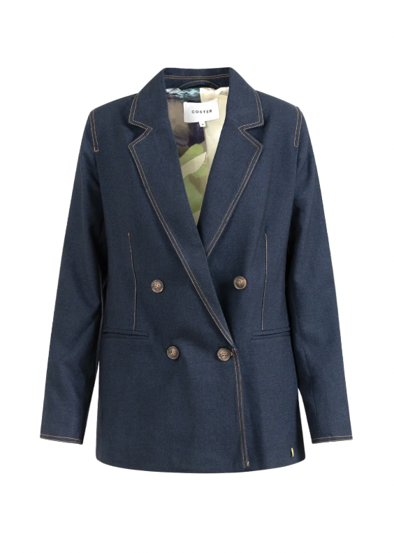 Coster Copenhagen Double Breasted Blazer With Stitches Night Blue