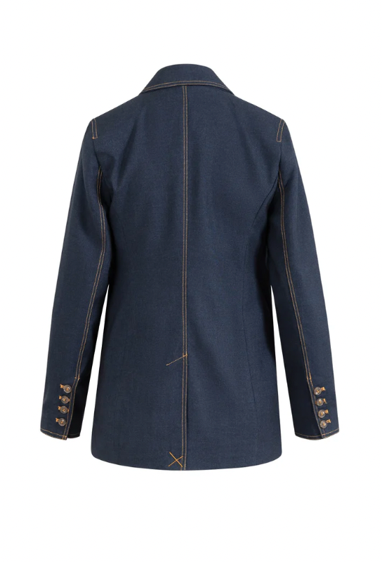 Coster Copenhagen Double Breasted Blazer With Stitches Night Blue